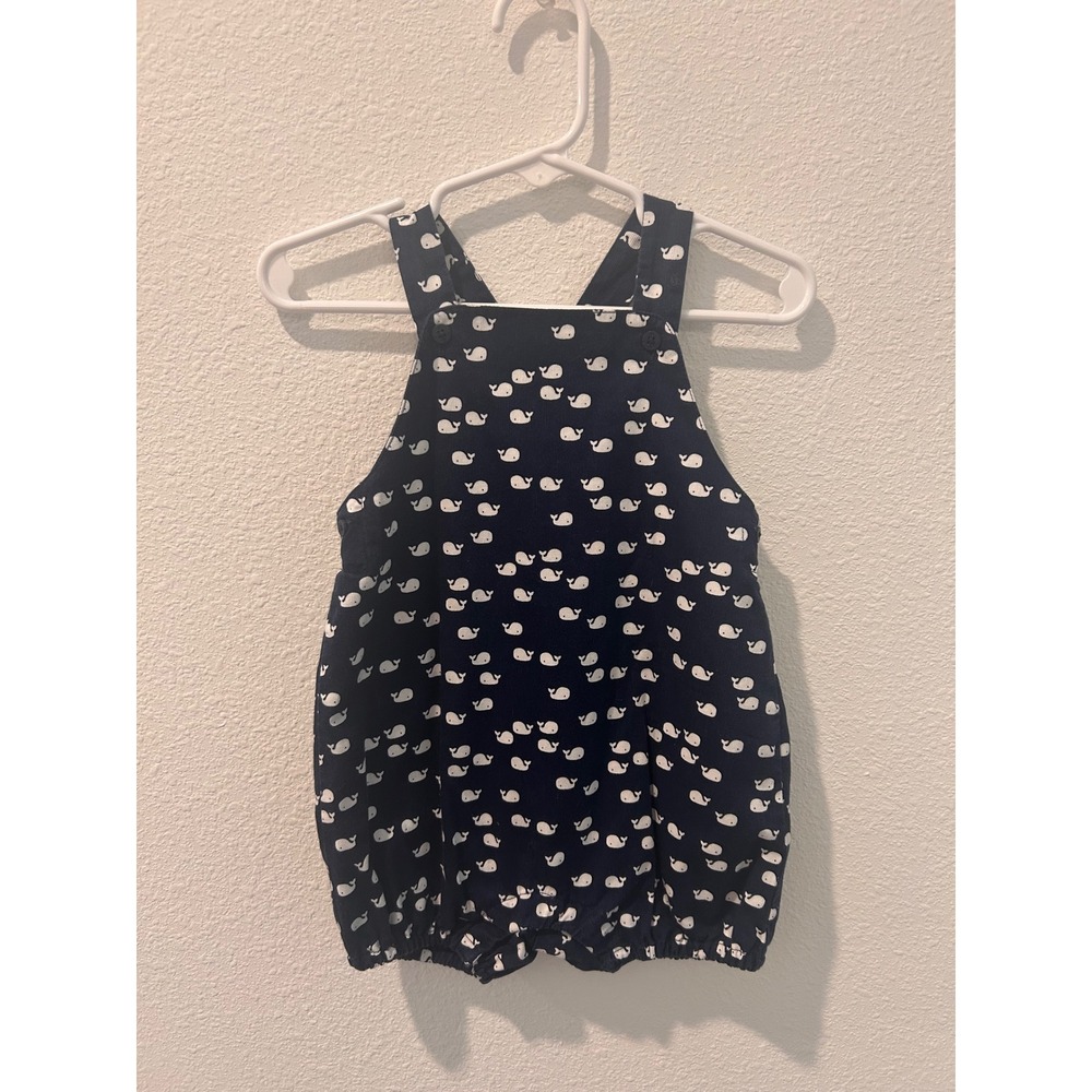 Janie and Jack Navy Blue Whale Print Corduroy Bubble Romper One Piece